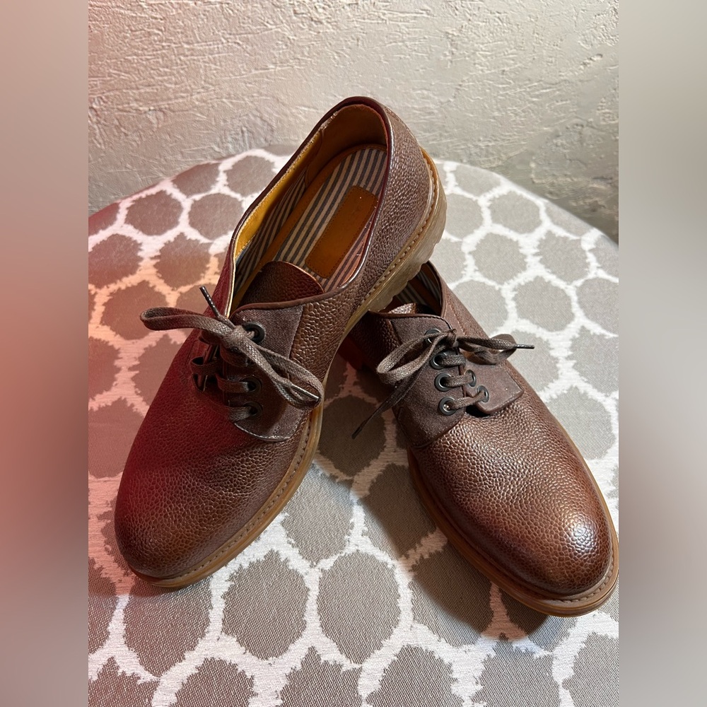 Bespoke Textured Brown Pebbled Leather Derbys Italian made EU 44 US 11 classic